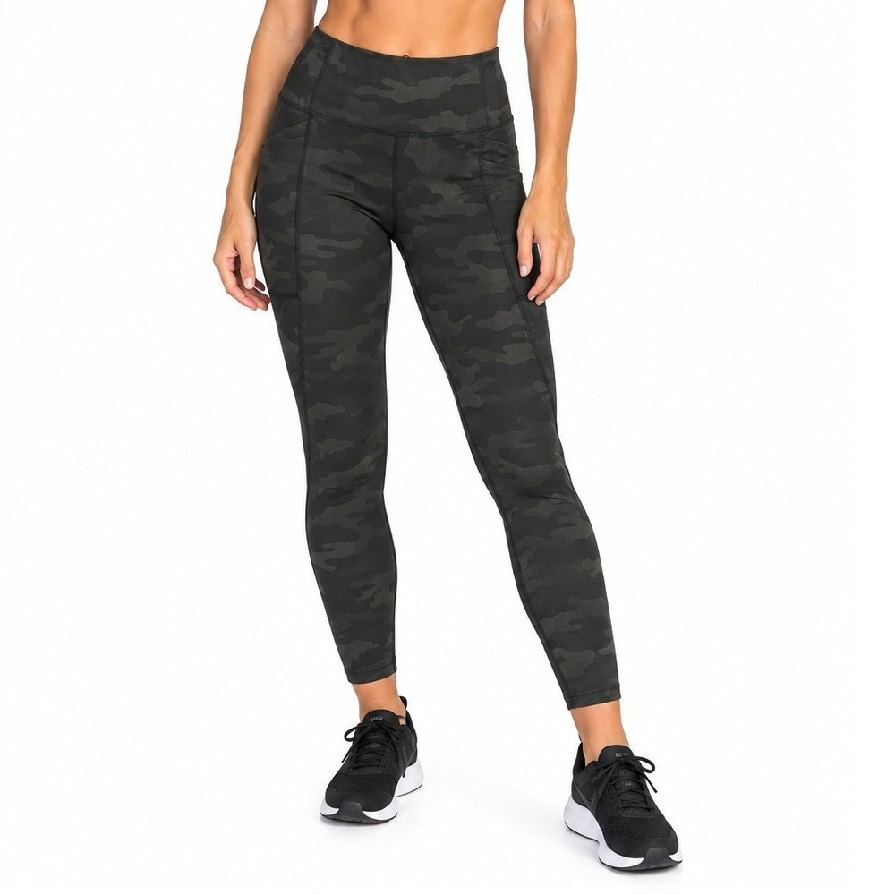 BSP Camo Leggings Size M Black High Rise 7/8 Compression Media Pocket Activewear